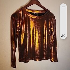 Halston Heritage Metallic Gold Long Sleeve Top